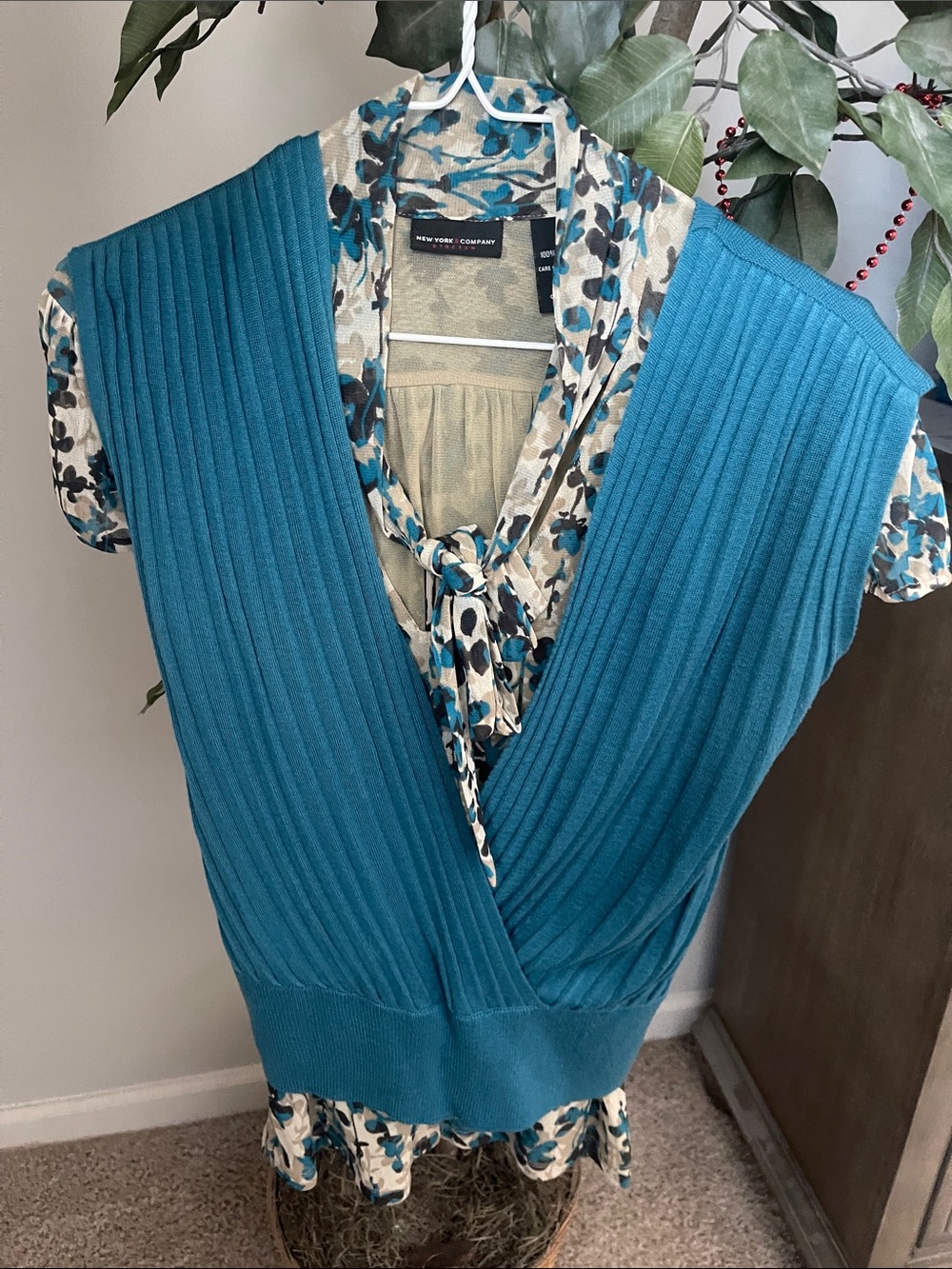 New York & Company  2 pieces for $25!! Teal Vest with Floral Blouse